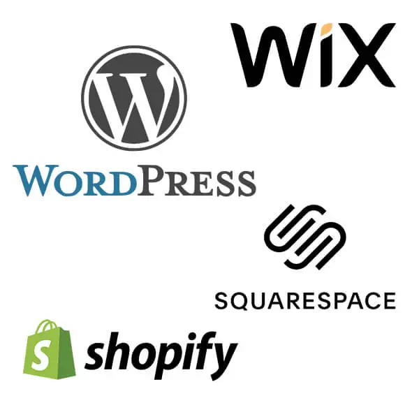A list of software: Shopify, WordPress, Wix, and Squarespace